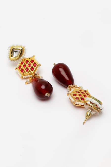 Dugran By Dugristyle_Maroon Pearls, Diamonds, Stones Embellished Choker Necklace Set _at_Aza_Fashions