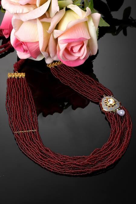 Dugran By Dugristyle_Red Natural Stone Work Long Necklace _Online_at_Aza_Fashions