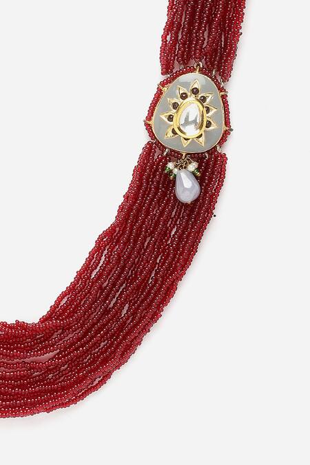 Buy_Dugran By Dugristyle_Red Natural Stone Work Long Necklace _Online_at_Aza_Fashions