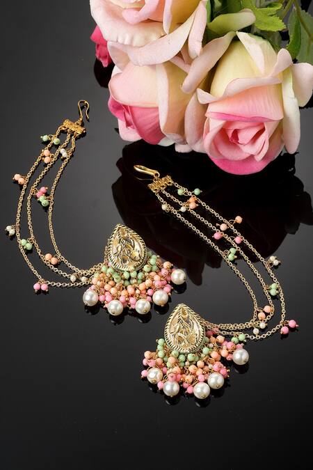 Dugran By Dugristyle_Multi Color Pearls, Stones, Diamonds And Kundan Embellished Earrings _Online_at_Aza_Fashions