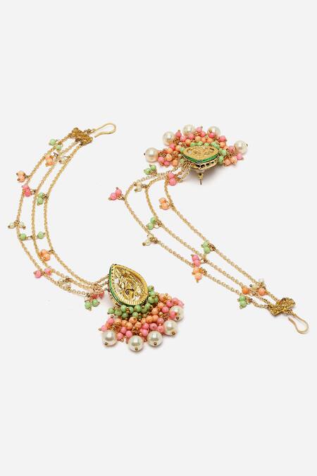 Buy_Dugran By Dugristyle_Multi Color Pearls, Stones, Diamonds And Kundan Embellished Earrings _Online_at_Aza_Fashions