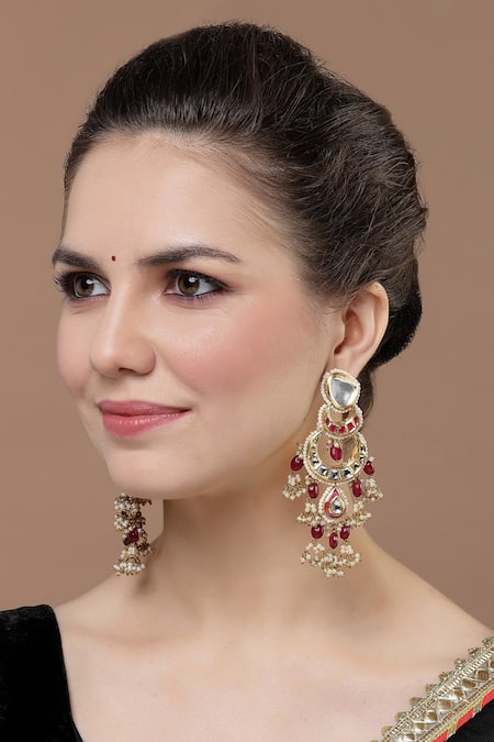 Dugran By Dugristyle Kundan Embellished Layered Chandbalis 