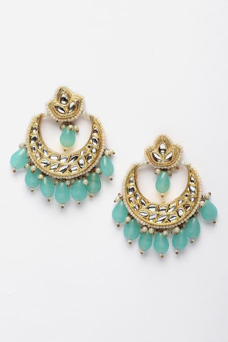 Shop Dugran By Dugristyle Blue Pearls, Stones, Diamonds Kundan Embellished Chandbalis at Aza Fashions Shop_Dugran By Dugristyle_Blue Pearls, Stones, Diamonds Kundan Embellished Chandbalis _at_Aza_Fashions