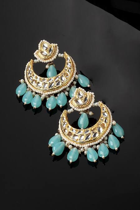 Dugran By Dugristyle Blue Pearls, Stones, Diamonds Kundan Embellished Chandbalis Online at Aza Fashions Dugran By Dugristyle_Blue Pearls, Stones, Diamonds Kundan Embellished Chandbalis _Online_at_Aza_Fashions