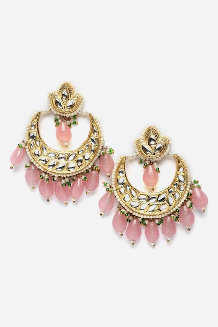 Shop Dugran By Dugristyle Pink Pearls, Diamonds, Stones Kundan And Embellished Chandbalis at Aza Fashions Shop_Dugran By Dugristyle_Pink Pearls, Diamonds, Stones Kundan And Embellished Chandbalis _at_Aza_Fashions