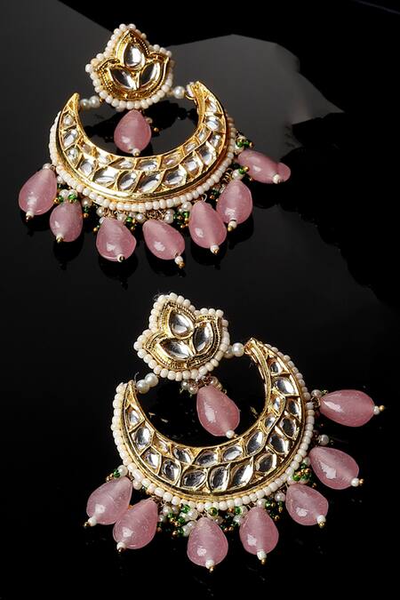 Dugran By Dugristyle Pink Pearls, Diamonds, Stones Kundan And Embellished Chandbalis Online at Aza Fashions Dugran By Dugristyle_Pink Pearls, Diamonds, Stones Kundan And Embellished Chandbalis _Online_at_Aza_Fashions