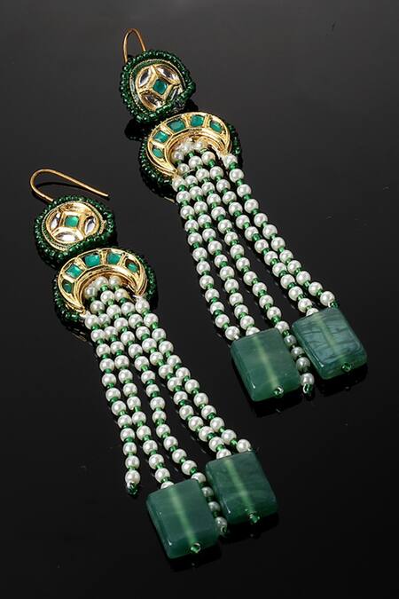 Dugran By Dugristyle_Blue Pearls, Diamonds, Stones Kundan And Embellished Dangler Earrings _Online_at_Aza_Fashions