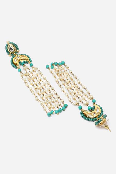 Buy_Dugran By Dugristyle_Blue Pearls, Diamonds, Stones Kundan And Embellished Dangler Earrings _Online_at_Aza_Fashions