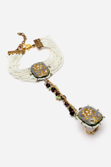 Shop Dugran By Dugristyle Multi Color Crystals Floral Meenakari Work Haathphool at Aza Fashions Shop_Dugran By Dugristyle_Multi Color Crystals Floral Meenakari Work Haathphool _at_Aza_Fashions