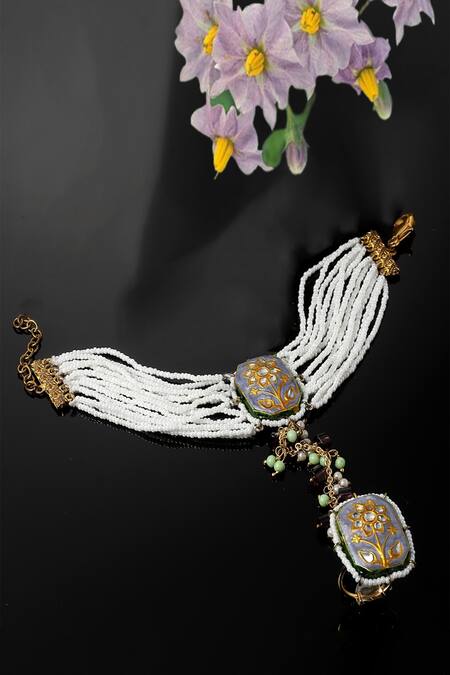 Dugran By Dugristyle Multi Color Crystals Floral Meenakari Work Haathphool Online at Aza Fashions Dugran By Dugristyle_Multi Color Crystals Floral Meenakari Work Haathphool _Online_at_Aza_Fashions