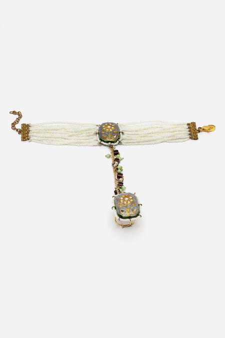 Shop Dugran By Dugristyle Multi Color Crystals Floral Meenakari Work Haathphool Online at Aza Fashions Shop_Dugran By Dugristyle_Multi Color Crystals Floral Meenakari Work Haathphool _Online_at_Aza_Fashions