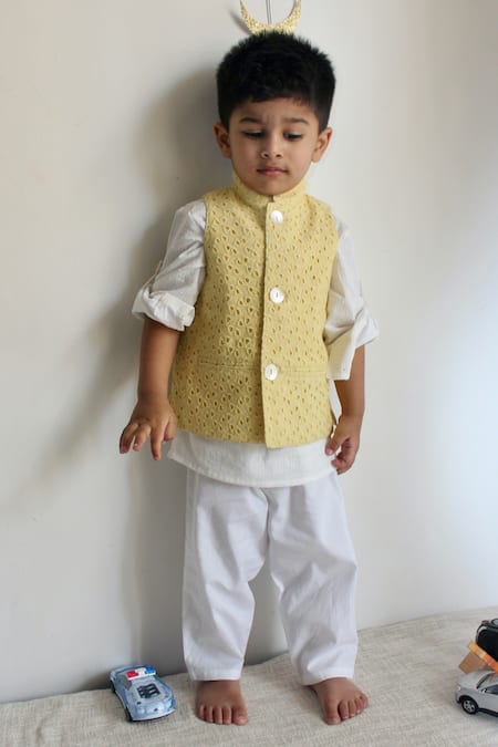 Charkhee Schiffli Work Nehru Jacket 