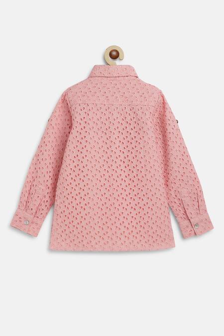 Shop_Charkhee_Pink Poplin Embroidery Schiffli Kurta_Online_at_Aza_Fashions