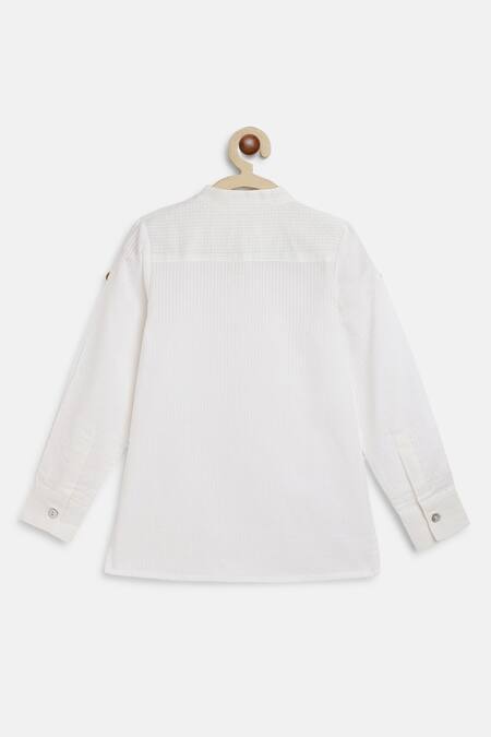 Charkhee_White Cotton, Poplin Textured Kurta With Pyjama _Online_at_Aza_Fashions