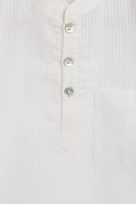 Shop_Charkhee_White Cotton, Poplin Textured Kurta With Pyjama _Online_at_Aza_Fashions