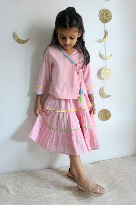 Charkhee Placement Lace Work Top With Skirt 