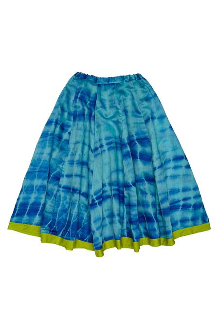 Buy_Charkhee_Blue Cotton Gota Patti, Tassels Leheriya Pattern Top With Skirt _Online_at_Aza_Fashions