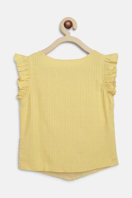 Charkhee_Yellow Cotton Embroidery, Tassels Placement Dori Work Top With Skirt_at_Aza_Fashions