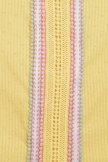 Buy_Charkhee_Yellow Cotton Embroidery, Tassels Placement Dori Work Top With Skirt