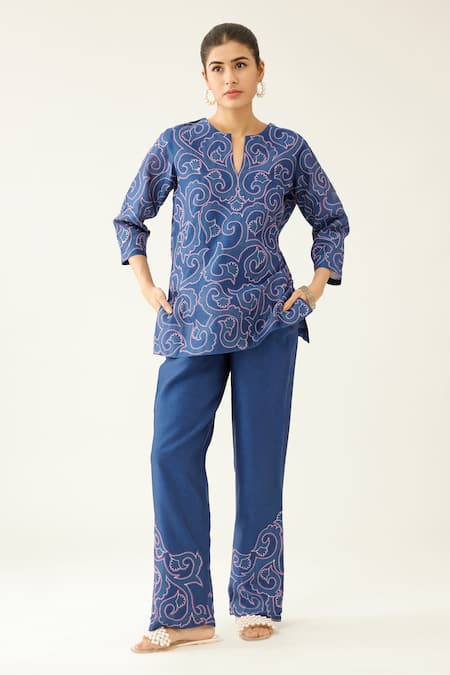 KORA Applique Work Top & Pant Set 