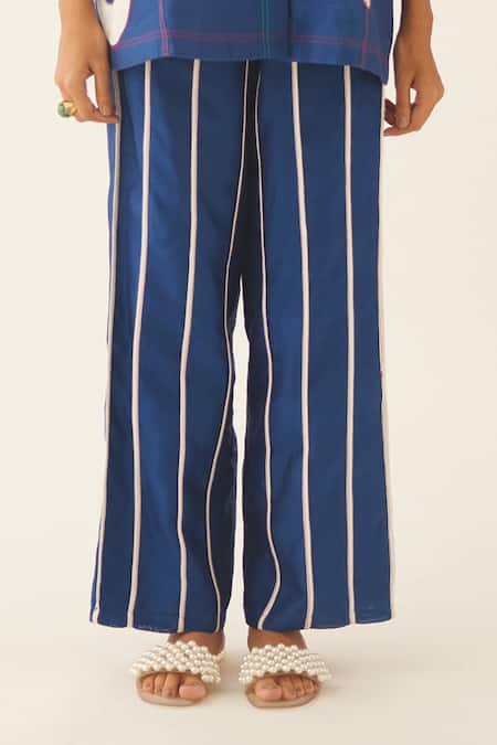 Buy Kora Blue Silk, Cotton Applique Collared Work Shirt And Pant Set Online at Aza Fashions Buy_Kora_Blue Silk, Cotton Applique Collared Work Shirt And Pant Set _Online_at_Aza_Fashions