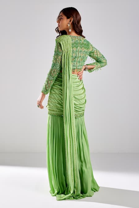 Diyarajvvir Pre-Draped & Embroidered Gharara Pant Saree With Blouse 