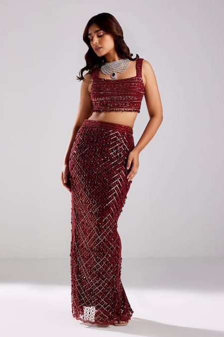 DiyaRajvvir Sequin Embellished Blouse With Pencil Skirt 