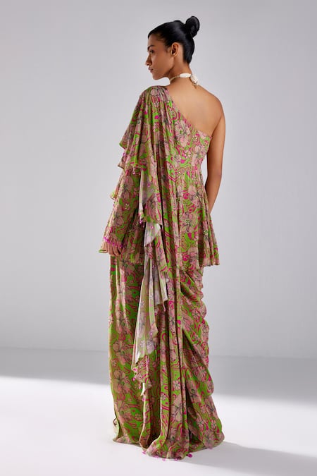 Diyarajvvir Pre-Draped Abstract Print Pant Saree With Blouse 