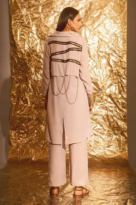 Enech Sequins Embellished Long Jacket Palazzo Set 