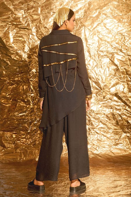 Enech Embellished Asymmetric Shirt & Palazzo Set 