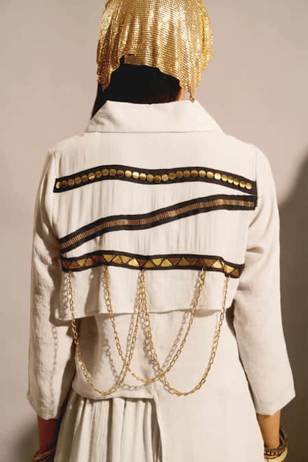 Enech Metallic Sequins Work Shirt & Palazzo Set 