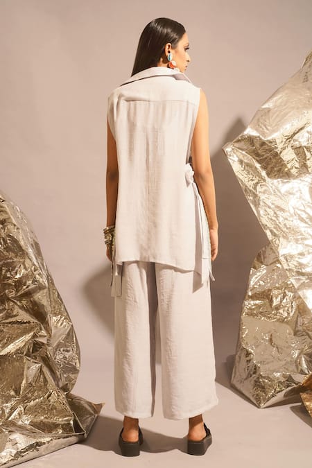 Enech Side Embellished Blazer Palazzo Set 