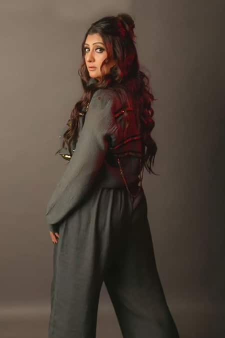 Enech Cotton Embellished Cropped Jacket & Palazzo Set 