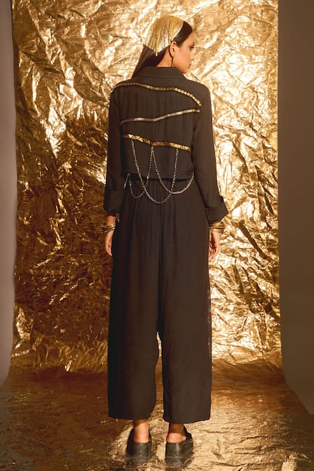 Enech Embellished Cotton Cropped Jacket & Palazzo Set 