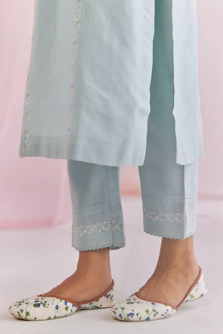 Buy_Keosha_Blue , Chanderi, Organza Pearls, Safi Resham And Kurta Pant Set 