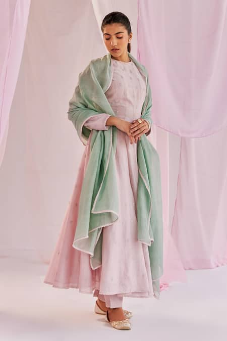 Keosha_Silver Silk, Chanderi, Cotton Embroidery Aleysa Resham Kurta And Sharara Set _Online_at_Aza_Fashions