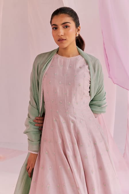 Buy_Keosha_Silver Silk, Chanderi, Cotton Embroidery Aleysa Resham Kurta And Sharara Set _Online_at_Aza_Fashions
