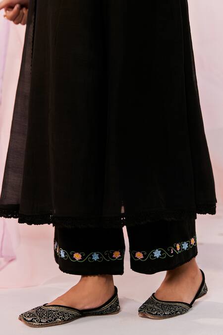 Keosha Black Silk, Chanderi, Linen Pearls, Sequins, Alara Thread Kurta Pant Set at Aza Fashions Keosha_Black Silk, Chanderi, Linen Pearls, Sequins, Alara Thread Kurta Pant Set _at_Aza_Fashions