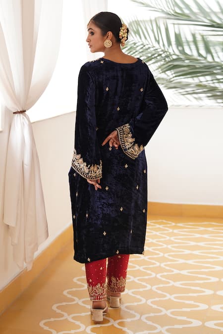 Gul By Aishwarya Silk Velvet Embroidered Kurta Pant Set 