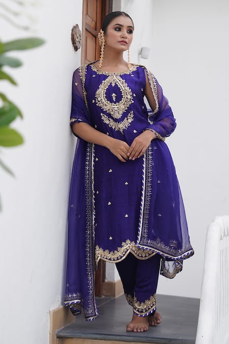 Gul By Aishwarya Blue Kurta And Pant Pure Raw Silk Embroidered Zardosi Straight Set  