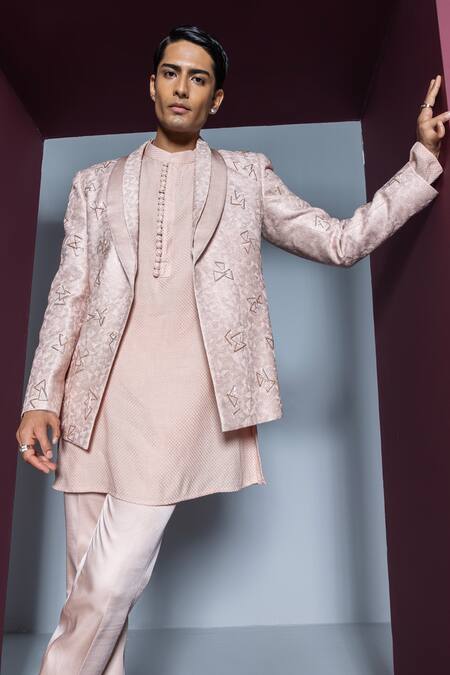 Contrast By Parth Pink Silk Sequins Khwaab Embroidered Jacket Kurta Set Online at Aza Fashions Contrast By Parth_Pink Silk Sequins Khwaab Embroidered Jacket Kurta Set_Online_at_Aza_Fashions