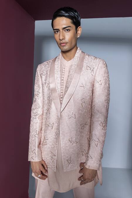 Buy Contrast By Parth Pink Silk Sequins Khwaab Embroidered Jacket Kurta Set Online at Aza Fashions Buy_Contrast By Parth_Pink Silk Sequins Khwaab Embroidered Jacket Kurta Set_Online_at_Aza_Fashions