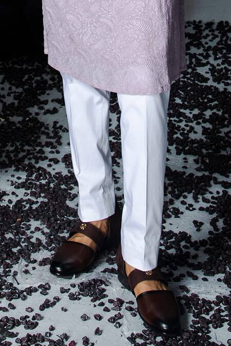 Contrast By Parth_Purple Georgette, Cotton Embroidery Misty Foliage Kurta With Pant_Online_at_Aza_Fashions