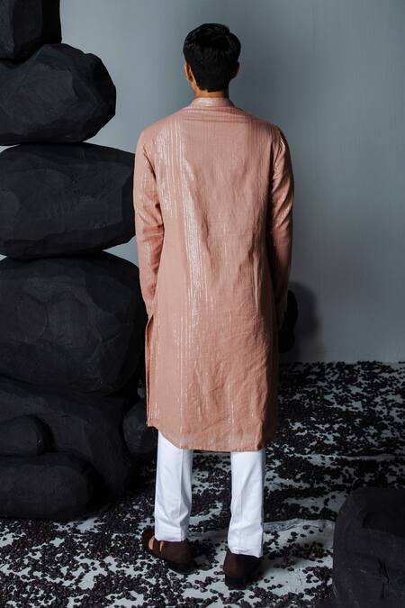 Shop Contrast By Parth Pink Viscose Trance Textured Kurta With Pant at Aza Fashions Shop_Contrast By Parth_Pink Viscose Trance Textured Kurta With Pant_at_Aza_Fashions