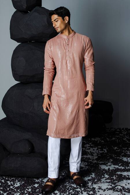 Contrast By Parth Pink Viscose Trance Textured Kurta With Pant Online at Aza Fashions Contrast By Parth_Pink Viscose Trance Textured Kurta With Pant_Online_at_Aza_Fashions