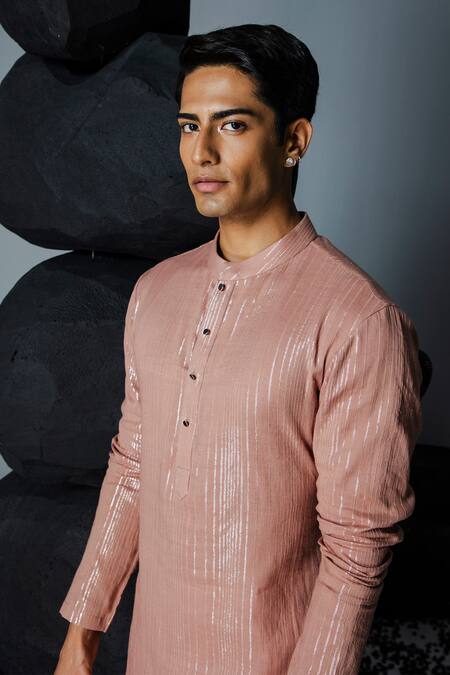 Shop Contrast By Parth Pink Viscose Trance Textured Kurta With Pant Online at Aza Fashions Shop_Contrast By Parth_Pink Viscose Trance Textured Kurta With Pant_Online_at_Aza_Fashions