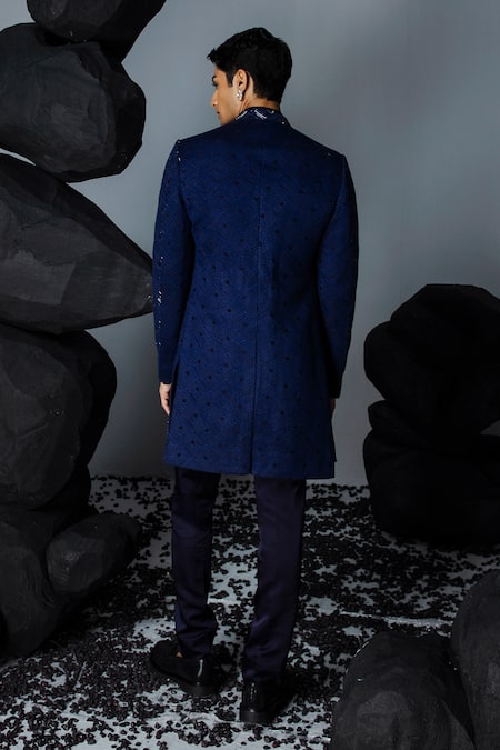 Contrast By Parth Silk Crystal Embellished Open Sherwani Set 