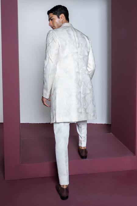 Shop Contrast By Parth Cream Jacquard, Cotton Embroidery Khwaab Abstract Sherwani Set at Aza Fashions Shop_Contrast By Parth_Cream Jacquard, Cotton Embroidery Khwaab Abstract Sherwani Set _at_Aza_Fashions