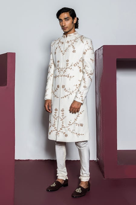 Contrast By Parth Textured Glass Bead Embroidered Sherwani Set 