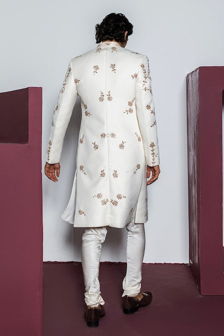 Shop Contrast By Parth Ivory Jacquard Beads Textured Glass Embroidered Sherwani Set at Aza Fashions Shop_Contrast By Parth_Ivory Jacquard Beads Textured Glass Embroidered Sherwani Set _at_Aza_Fashions